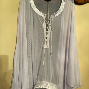White sheer swim cover up with hi low back
